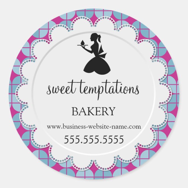 Silhouette Lady and Cupcake Bakery Packaging Classic Round Sticker (Front)