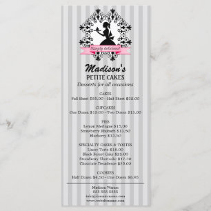 Silhouette Lady Cupcake Pink and Silver Menu