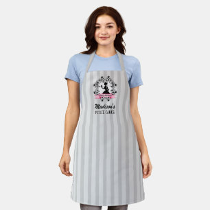 Silhouette Lady Cupcake Pink Ribbon Striped Apron