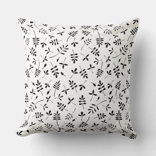 Silhouette Leaves Sml Pattern BW Throw Pillow