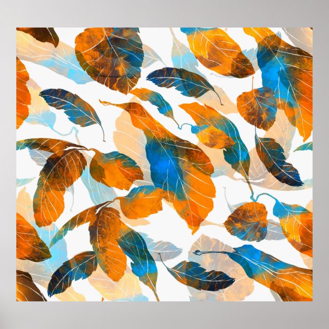 Silhouette leaves: watercolor, digital seamless pa poster (Front)