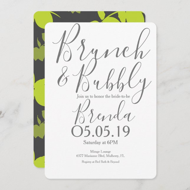 Silhouette Lemon Lime Modern Wedding Brunch Invitation (Front/Back)