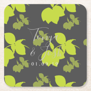 Silhouette Lemon Lime Modern Wedding Square Paper Coaster