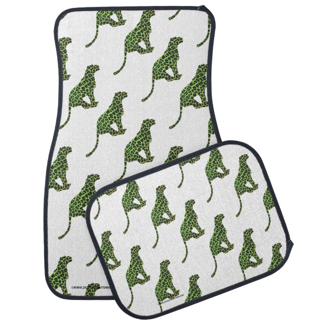 Silhouette Leopard Black and Green Car Mat (Set)