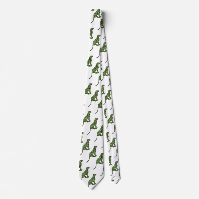 Silhouette Leopard Black and Green Neck Tie (Front)
