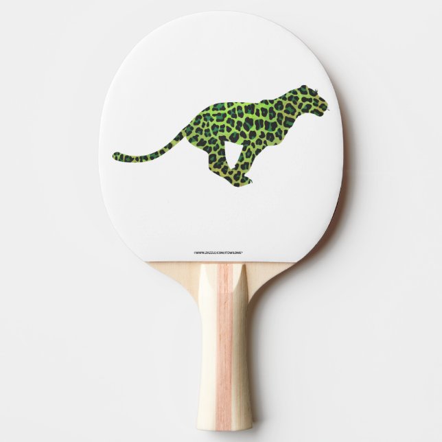Silhouette Leopard Black and Green Ping-Pong Paddle (Front)