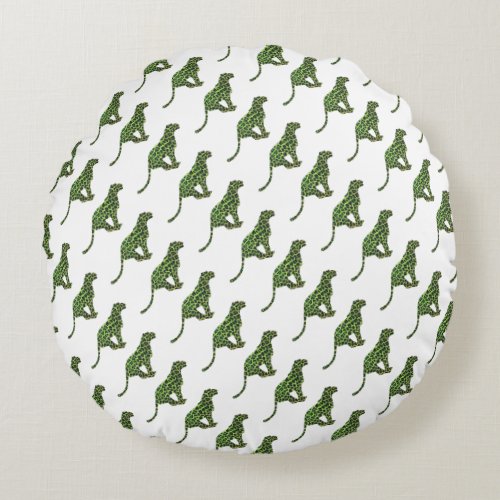 Silhouette Leopard Black and Green Round Pillow