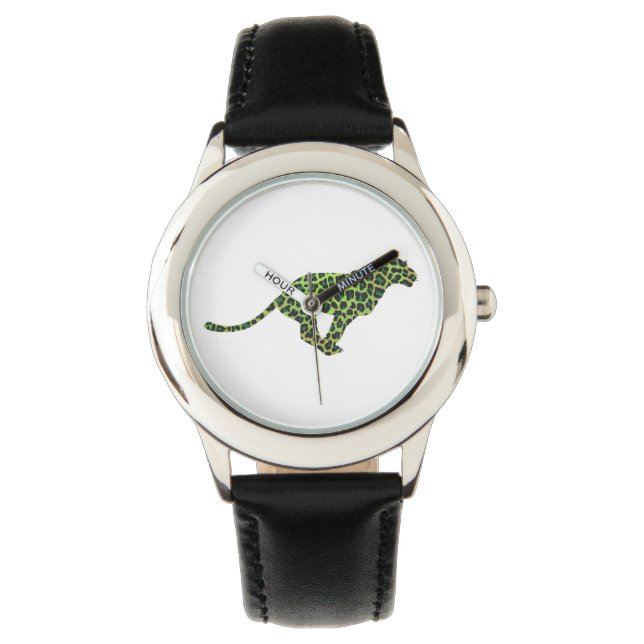 Silhouette Leopard Black and Green Watch (Front)