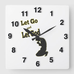 Silhouette Let Go Let God Praying Man Square Wall Clock