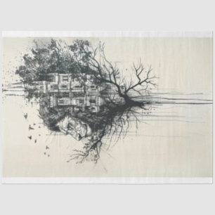 Silhouette Lion Head in Tree Decoupage Tissue Paper