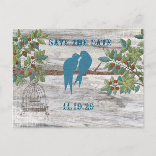 Silhouette Love Birds Bird Cage Tree Save the Date Announcement Postcard