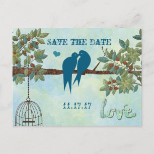 Silhouette Love Birds Bird Cage Tree Save the Date Announcement Postcard