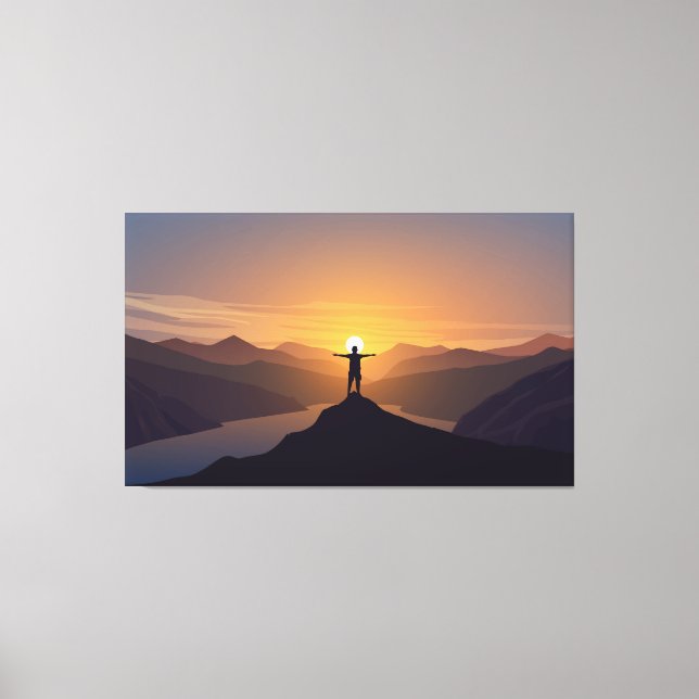Silhouette man on mountain canvas print (Front)