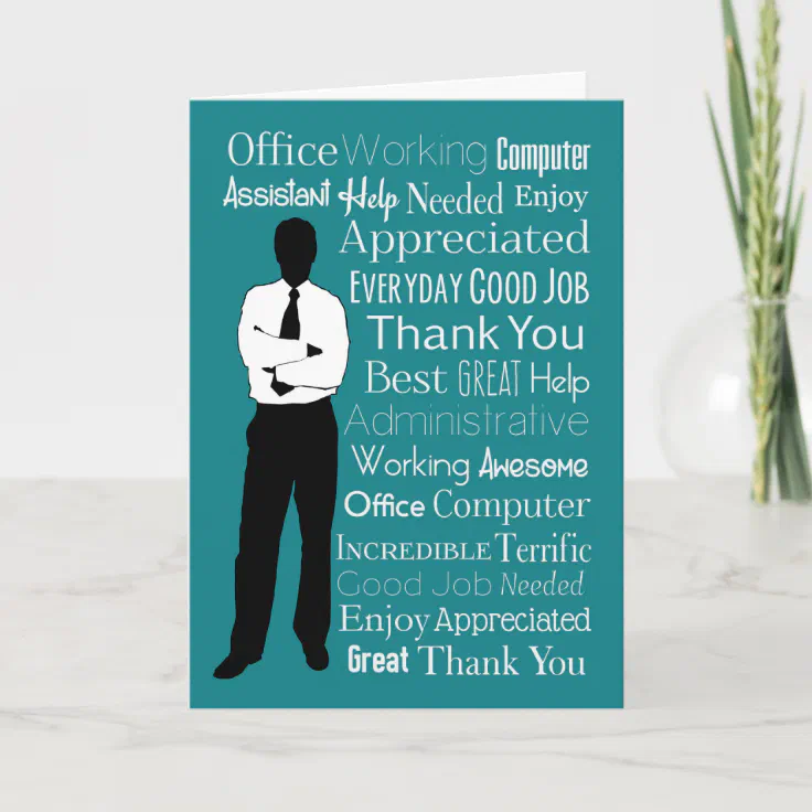 Silhouette Man with Typographic Words Thank You Card | Zazzle