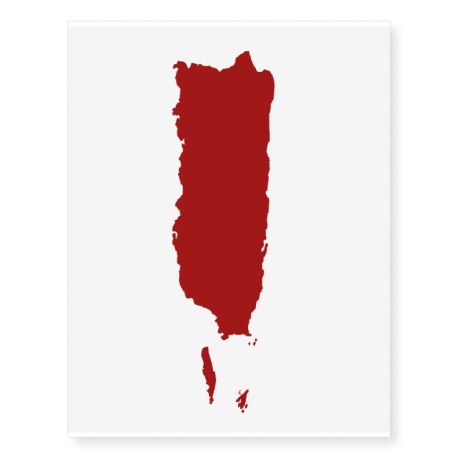 Silhouette Map of the Island of Puerto Rico Temporary Tattoos (Front)