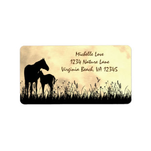 Silhouette Mare and Foal in a Field Horse Address Label