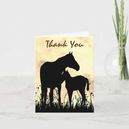 Silhouette Mare and Foal in Field Horse Thank You Card