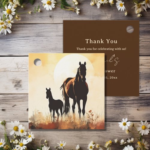 Silhouette Mare and Foal Sunset Horse Baby Shower Favor Tags