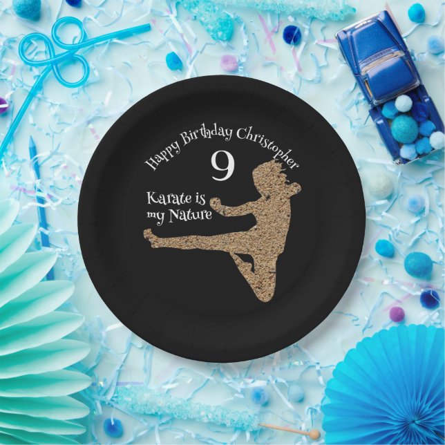Silhouette Martial Arts Japan Karate Boy Birthday Paper Plates (Party)