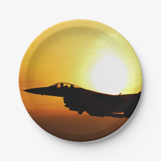 Silhouette military jet fighter paper plates (Front)