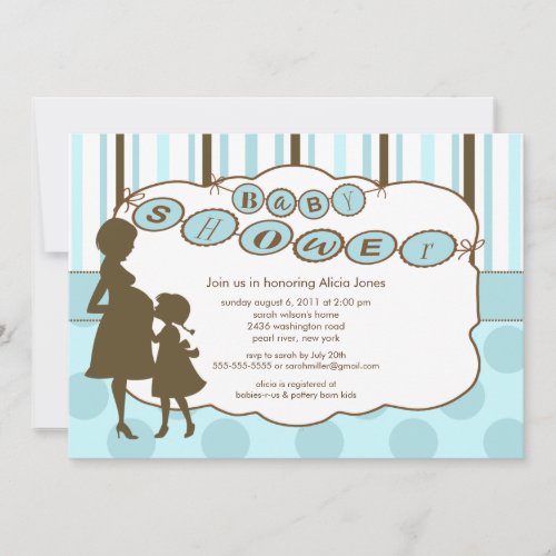 Silhouette Mom Baby Shower Baby Boy Blue Brown Announcement
