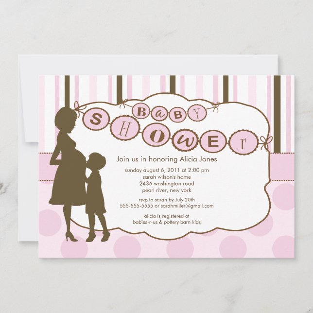 Silhouette Mom Baby Shower Baby Girl Pink Invitation (Front)