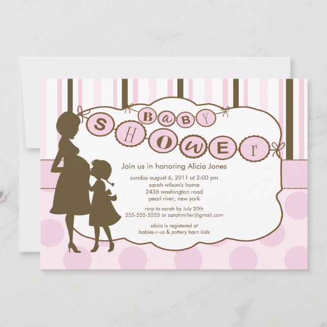 Silhouette Mom Baby Shower Baby Girl Pink Invitation (Front)