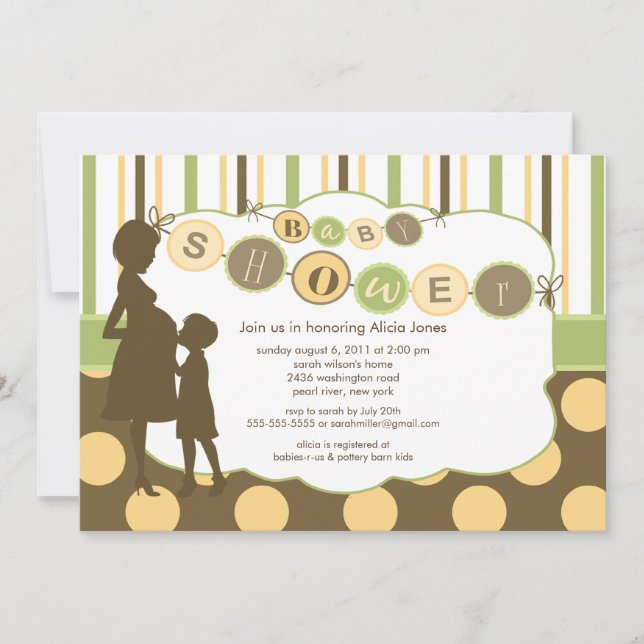 Silhouette Mom Baby Shower Baby Green yellow Brown Invitation (Front)