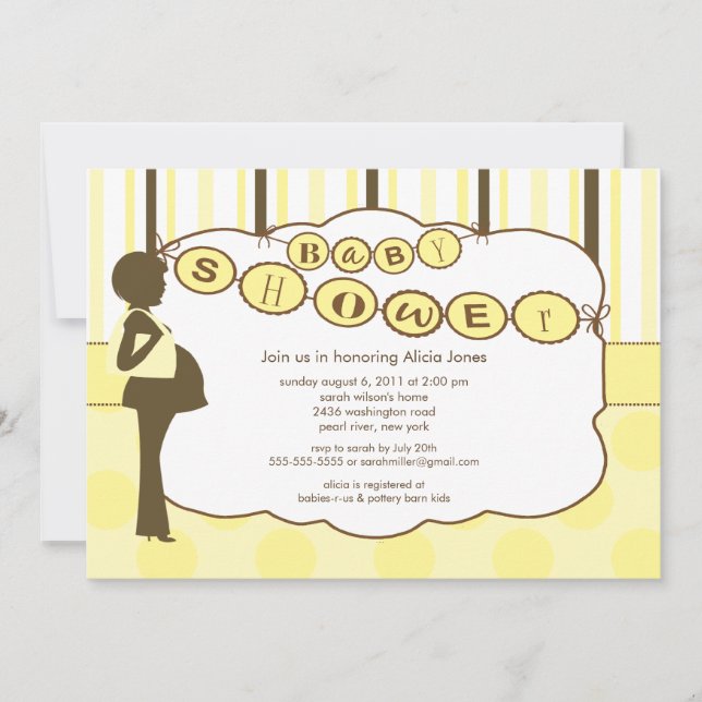 Silhouette Mom Baby Shower Boy Girl Yellow Brown Invitation (Front)