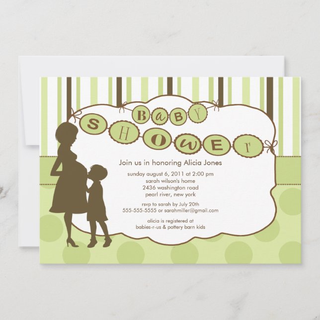 Silhouette Mom Baby Shower Gender Neutral Green Invitation (Front)