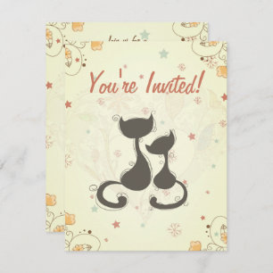 Silhouette Mom Cat and Kitten Baby Shower Invite