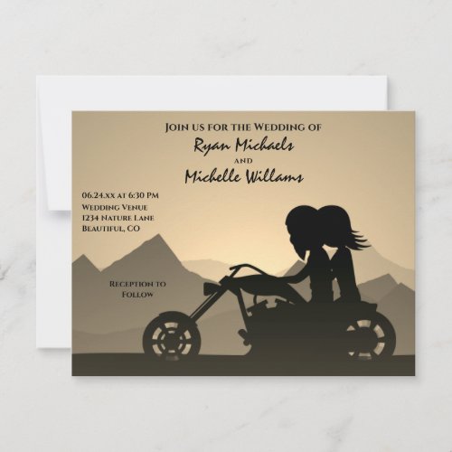 Silhouette Motorcycle Couple Mountain Wedding  Invitation