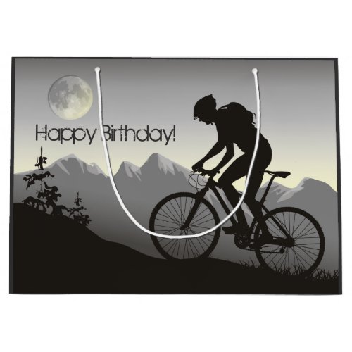 Silhouette Mountain Bike and Full Moon Birthday Large Gift Bag