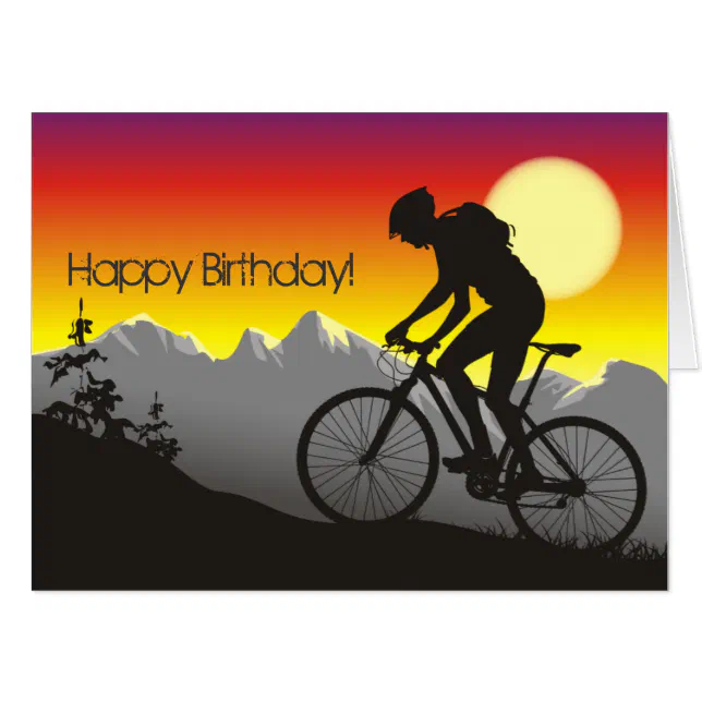 Silhouette Mountain Bike Happy Birthday BIG Card