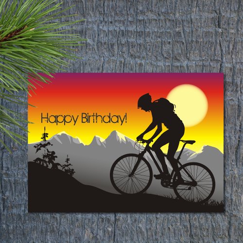 Silhouette Mountain Bike Happy Birthday Card