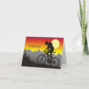Silhouette Mountain Bike Mountains and Sun Letterpress Thank You Card