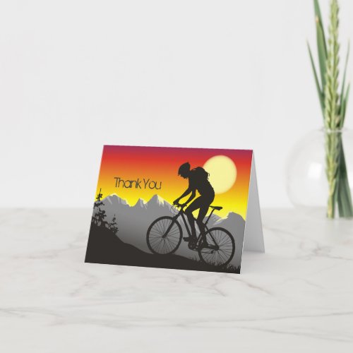 Silhouette Mountain Bike Mountains and Sun Thank You Card