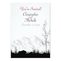 Silhouette Mountain Wedding Invite Black White Red