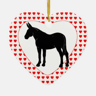 Silhouette Mule Hearts Ceramic Ornament