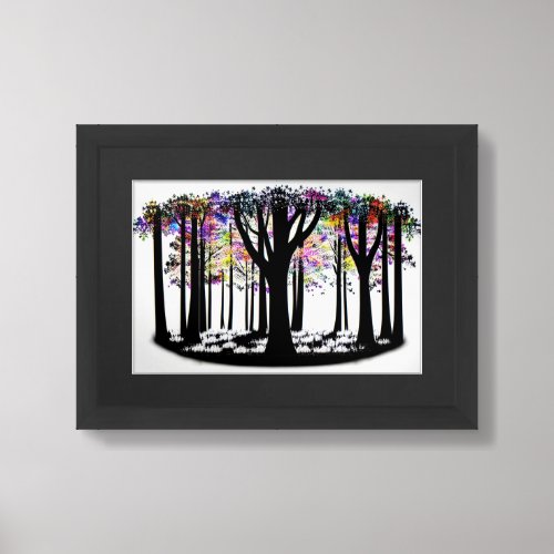 Silhouette Multicolored Abstract Forest of Magic Framed Art