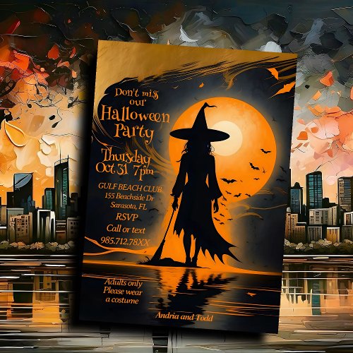 Silhouette mystical witch Halloween Invitation