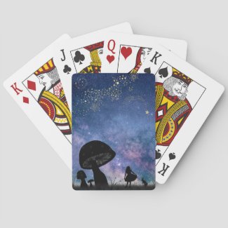 Silhouette Night Sky Girl Mushrooms and Rabbit Bic Playing Cards