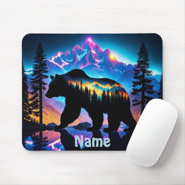 Silhouette of a Bear Showing Nature Landscape Mouse Pad (With Mouse)