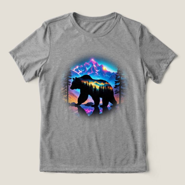 Silhouette of a Bear Showing Nature Landscape Tri-Blend Shirt (Design Front)