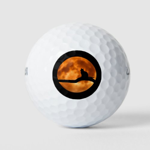 Silhouette of a Black Cat in a Tree Golf Balls