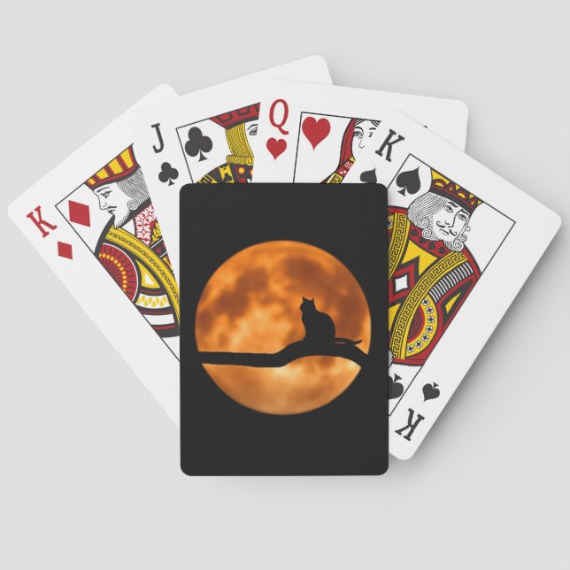 Silhouette of a Black Cat in a Tree Poker Cards (Back)