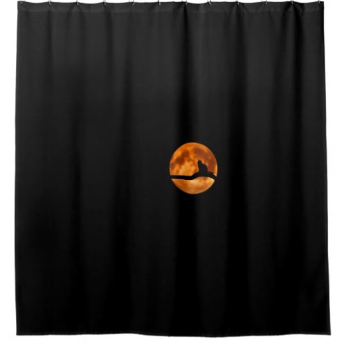 Silhouette of a Black Cat in a Tree Shower Curtain