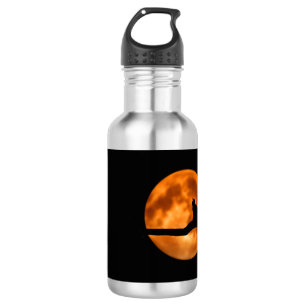 Silhouette of a Black Cat in a Tree Stainless Steel Water Bottle