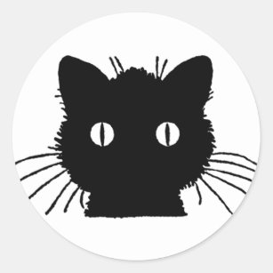 Silhouette of a black cat vintage illustration classic round sticker