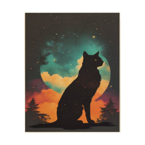 silhouette of a cat wood wall art